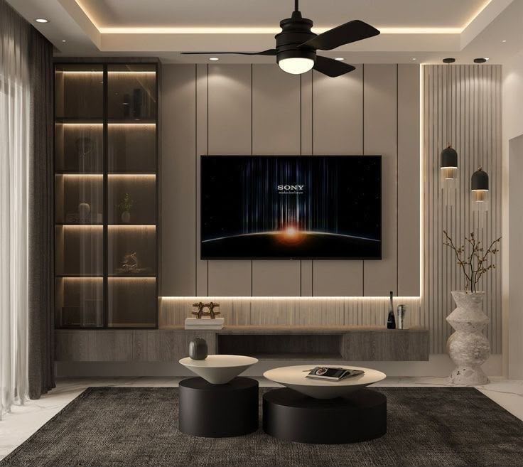 Minimalist Smoked Glass & Fluted TV Unit